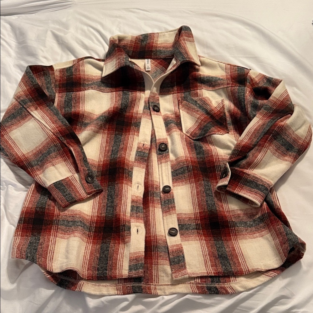 Zenana Outfitters Red/Cream/Black Plaid Jacket